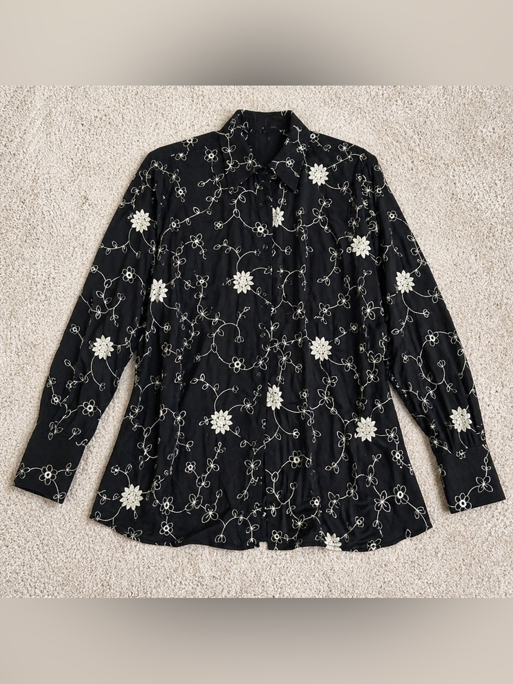 Panhandle B&D Women’s Blouse XXL Western Black White Floral Embroidery Snap - Picture 2 of 14